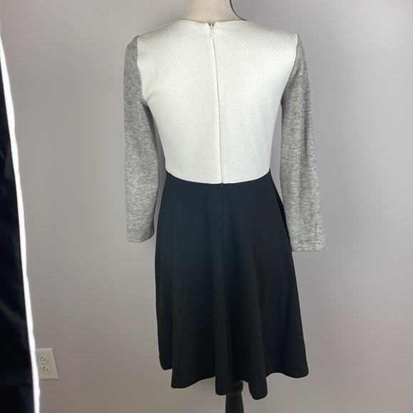 Ann Taylor LOFT Black White Gray Color Block Long Sleeve Knit Dress Sz 4 - Picture 7 of 10